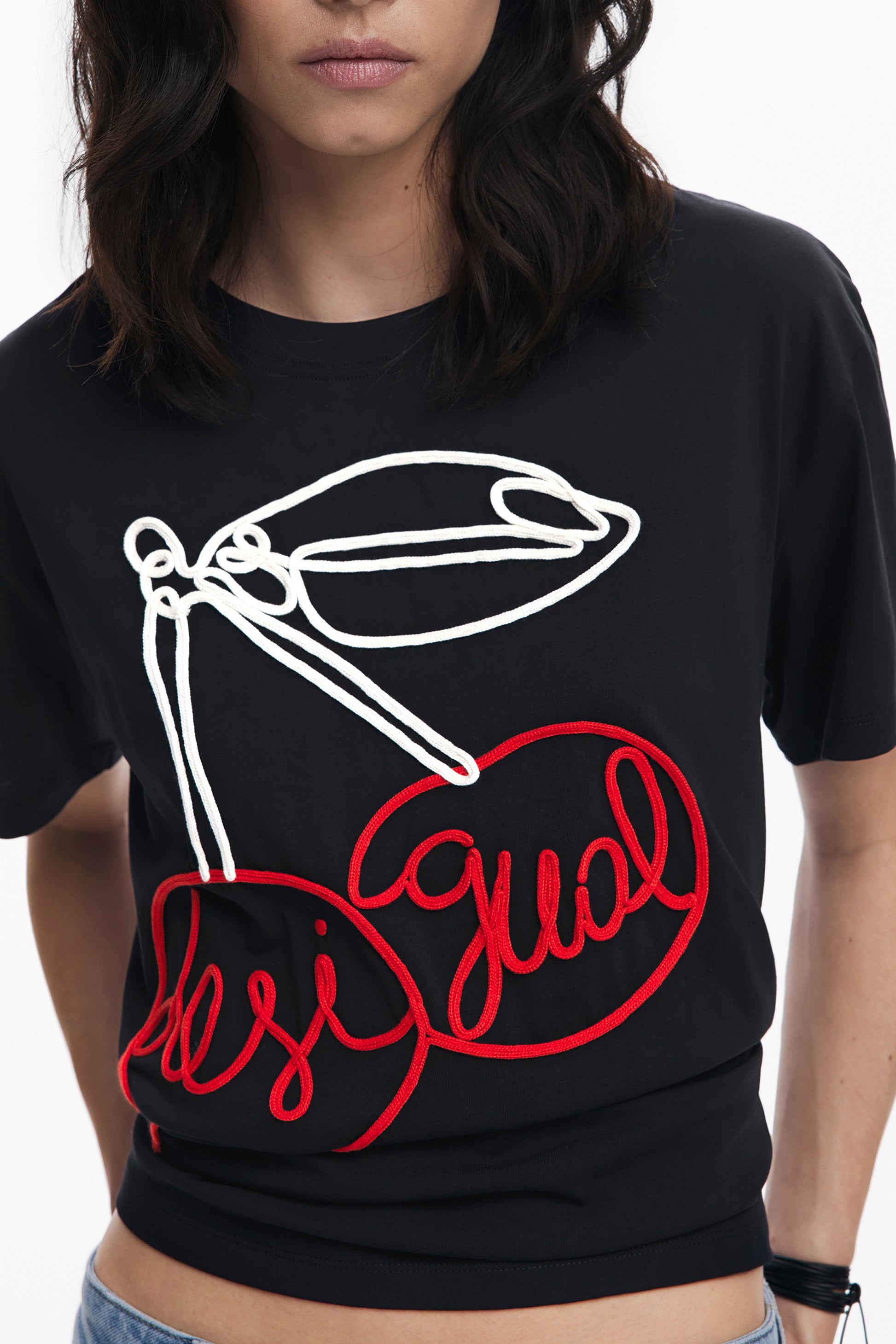 DESIGUAL T-SHIRT MANICHE CORTE DONNA NERO