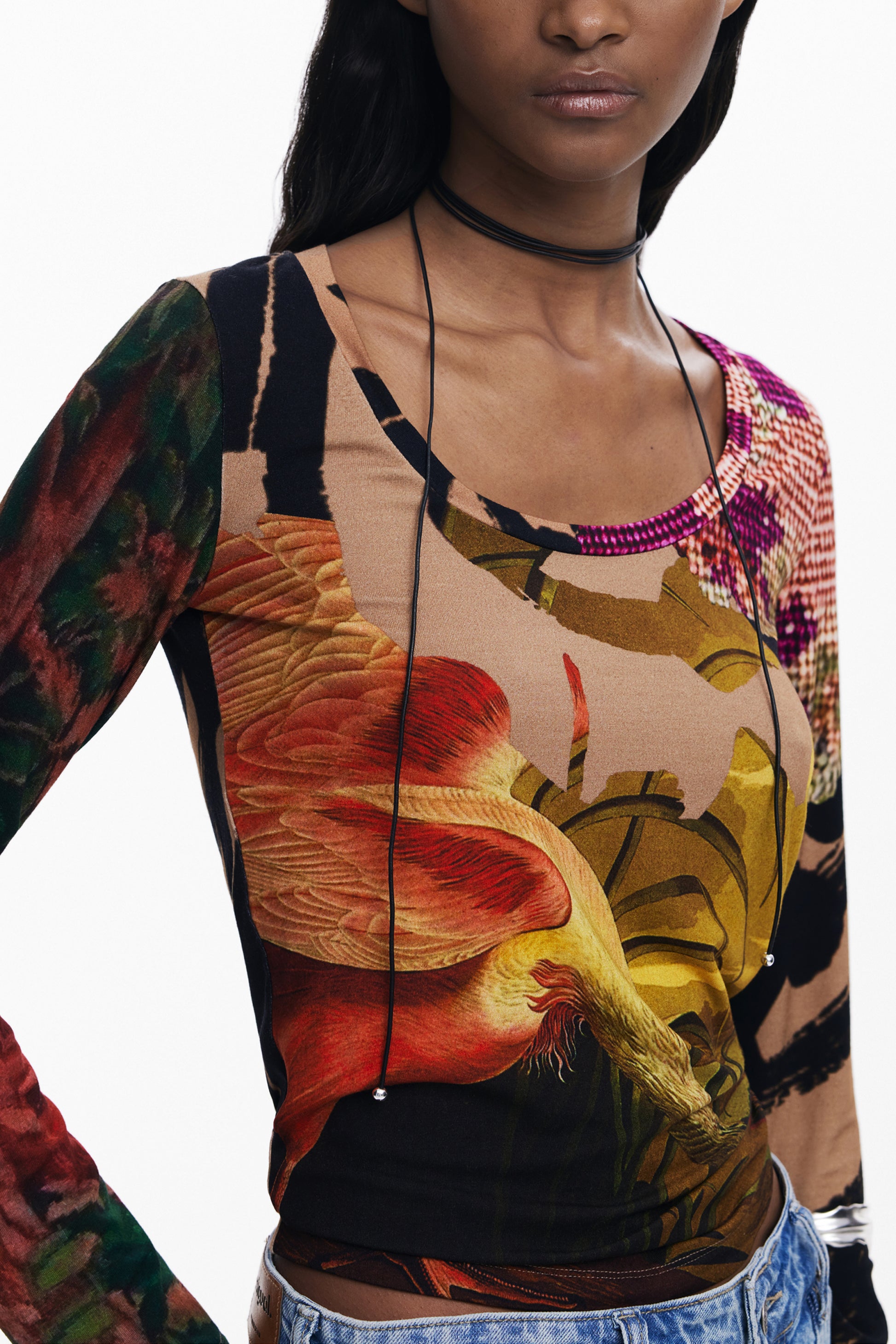 DESIGUAL T-SHIRT MANICHE LUNGHE DONNA MARRONE