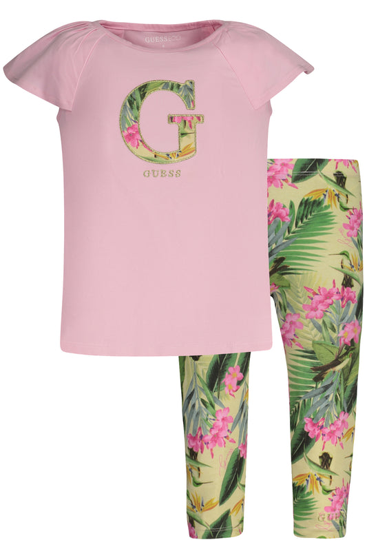 GUESS JEANS T-SHIRT MANICHE CORTE BAMBINA ROSA